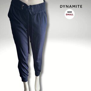 Dynamite Navy Jogger Pants | Small | Tie Waist | Elastic Cuffs